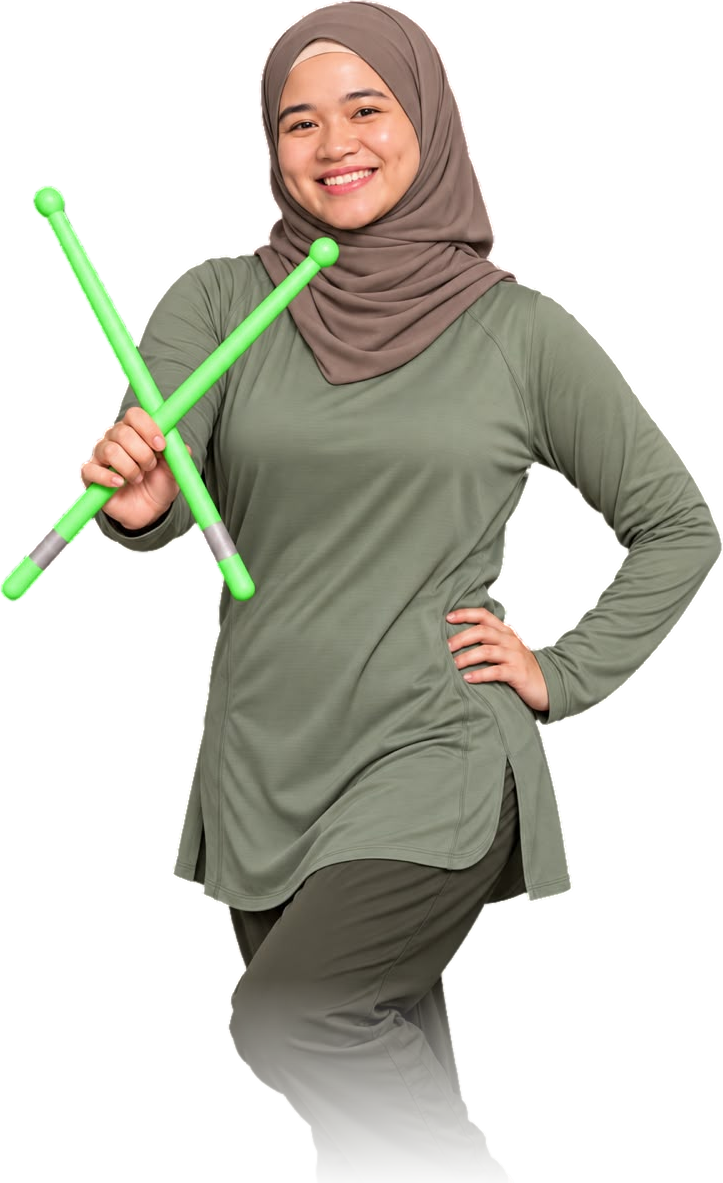 Aida dari Pound with Aida memegang Pound sticks